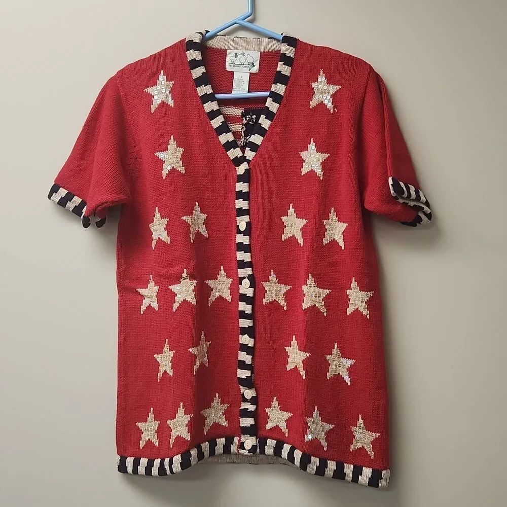 The Quacker Factory Patriotic Flag Sweater S